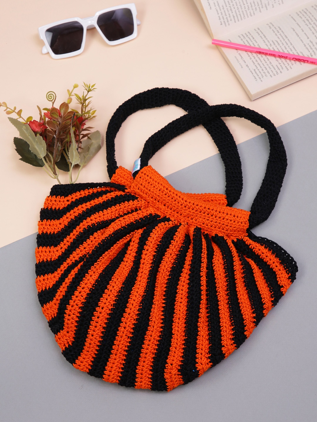 

Magic Needles Half Moon Crochet Cotton Shoulder Bag, Orange