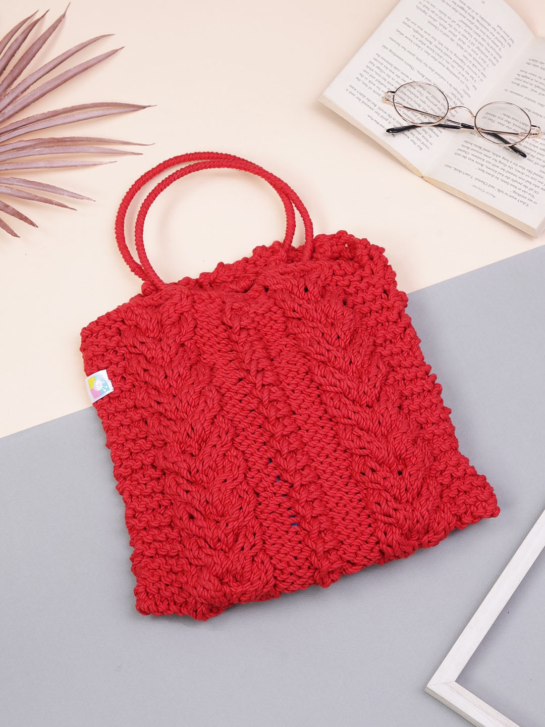 

Magic Needles Cable Cotton Crochet Shopper Shoulder Bag, Red