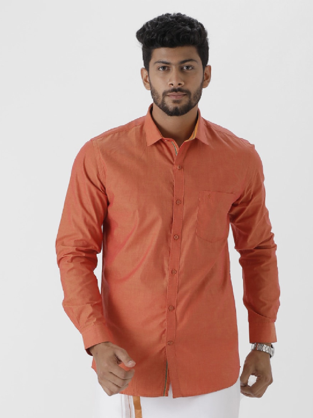 

Ramraj Ramraj Men Regular Fit Casual Cotton Shirt, Orange