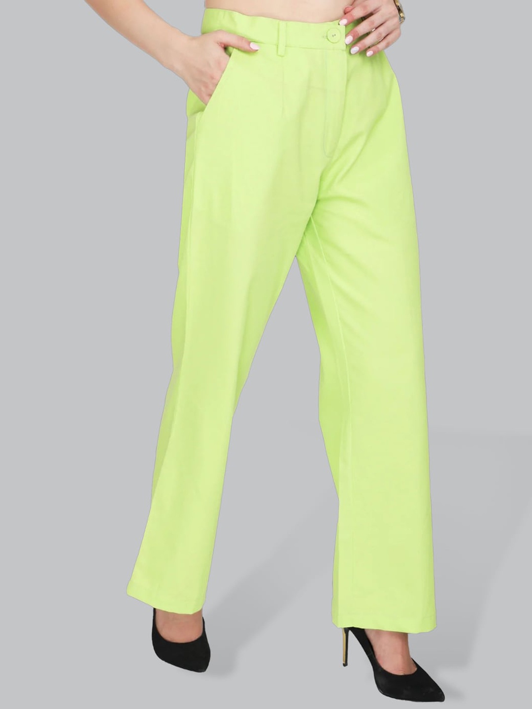 

CUFFS N LASHES Women Fluorescent Green Easy Wash Trousers