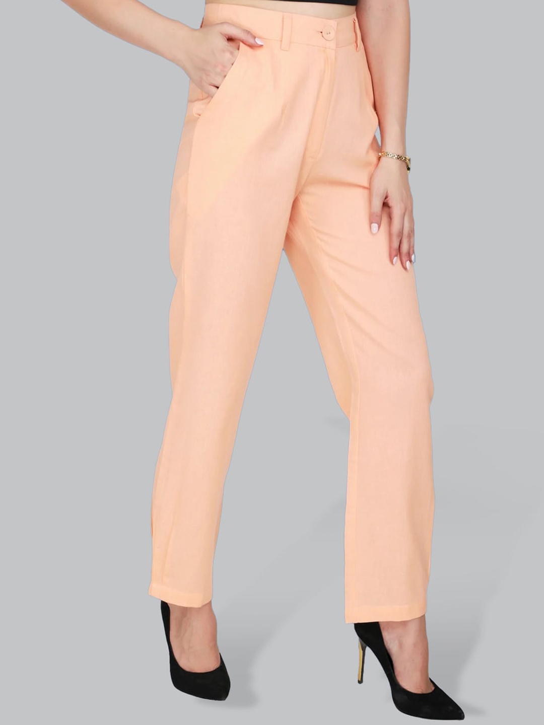 

CUFFS N LASHES Women Peach-Coloured Easy Wash Trousers