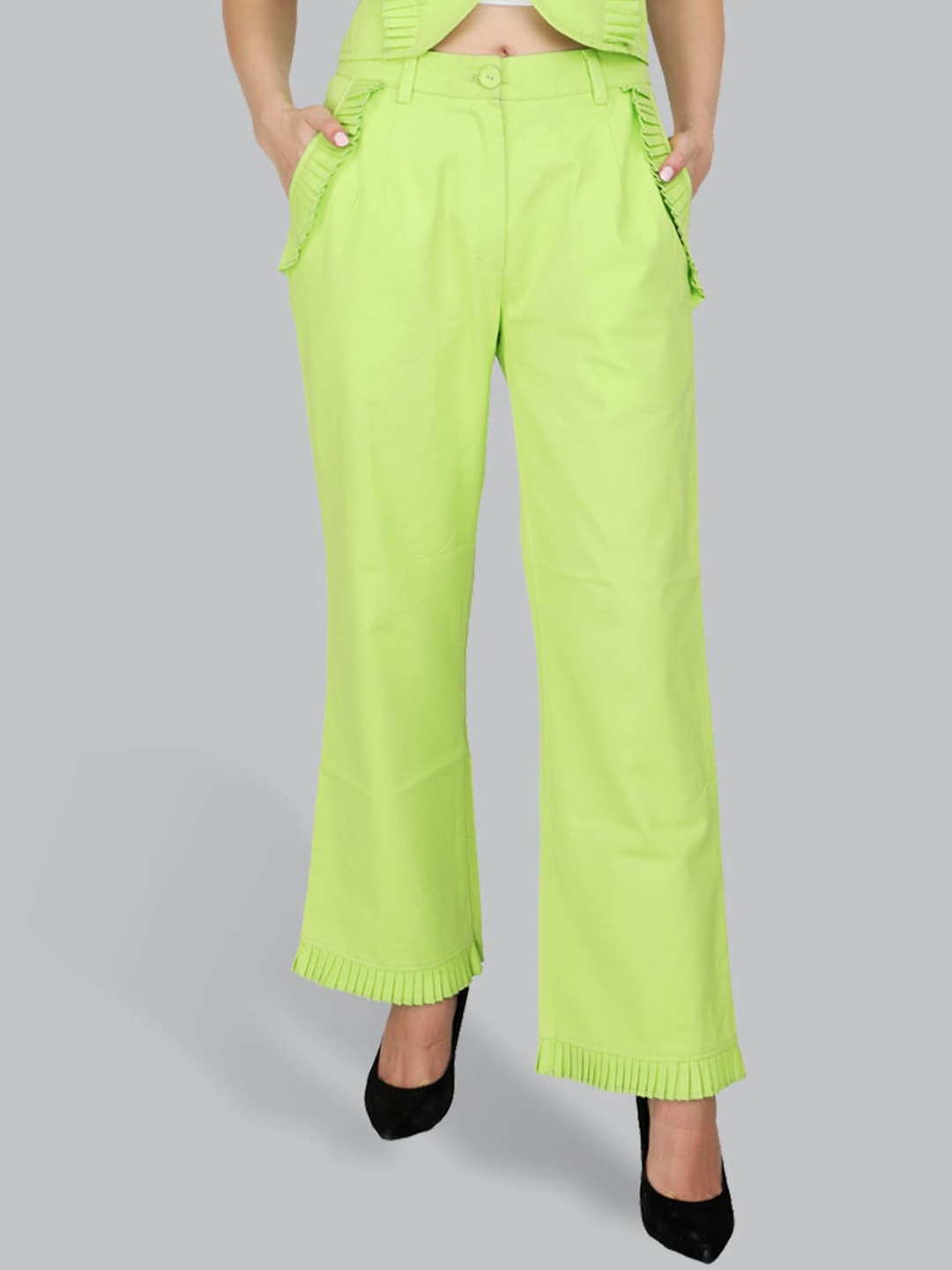 

CUFFS N LASHES Women Fluorescent Green Easy Wash Trousers