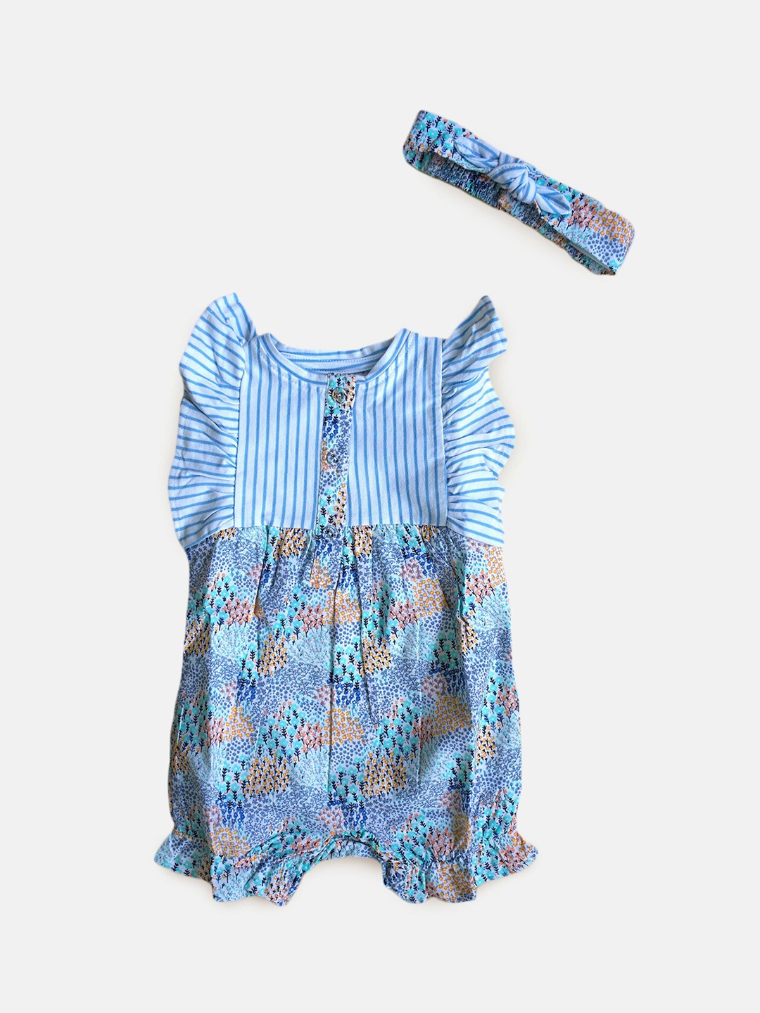 

Angel & Rocket Infants Girl Printed Cotton Romper, Blue
