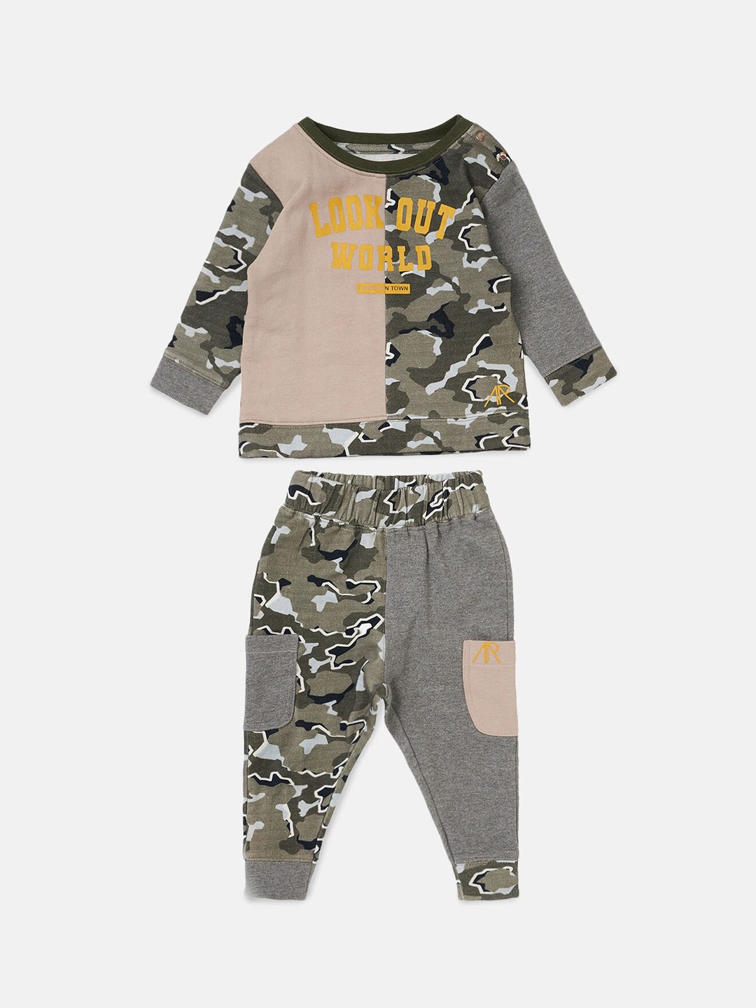 

Angel & Rocket Infants Boys Printed Pure Cotton T-shirt with Trousers, Grey