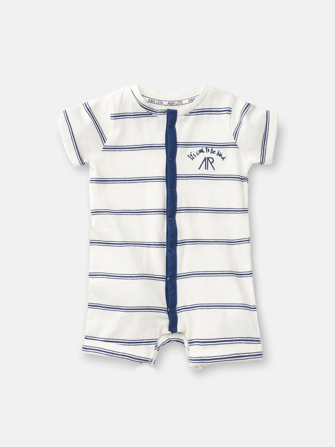 

Angel & Rocket Infants Boys Striped Cotton Romper, White