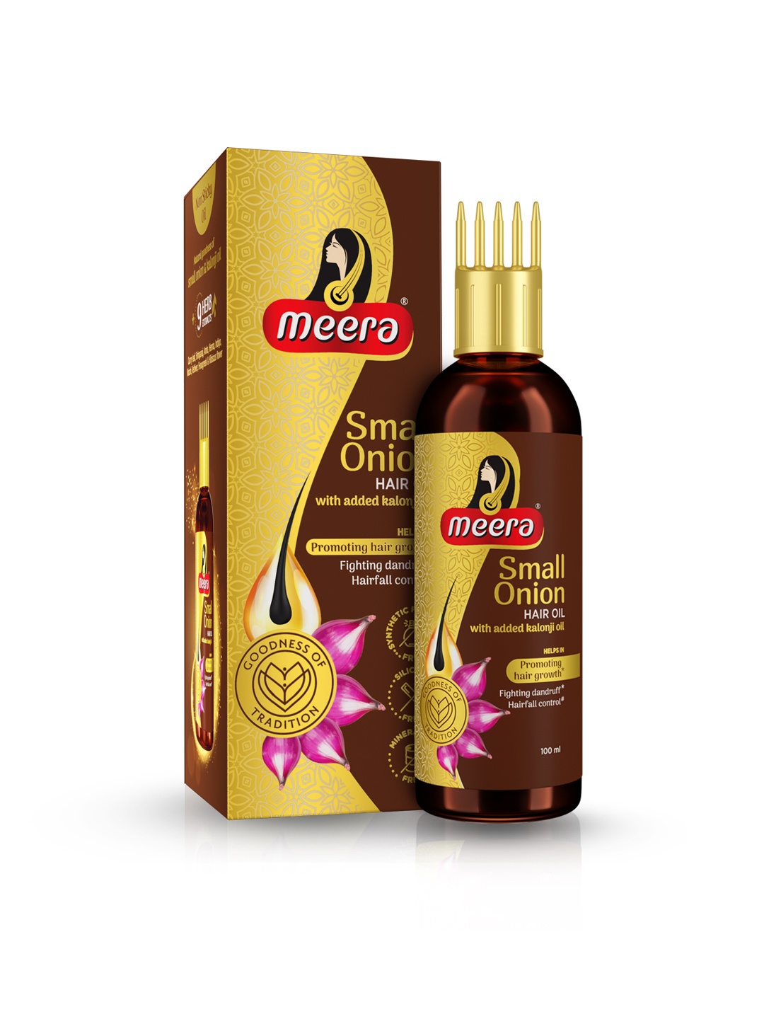 

Meera GOODNESS OF TRADITION Small Onion Hair Oil with 9 Herb Extract & Kalonji Oil - 200 ml, Brown