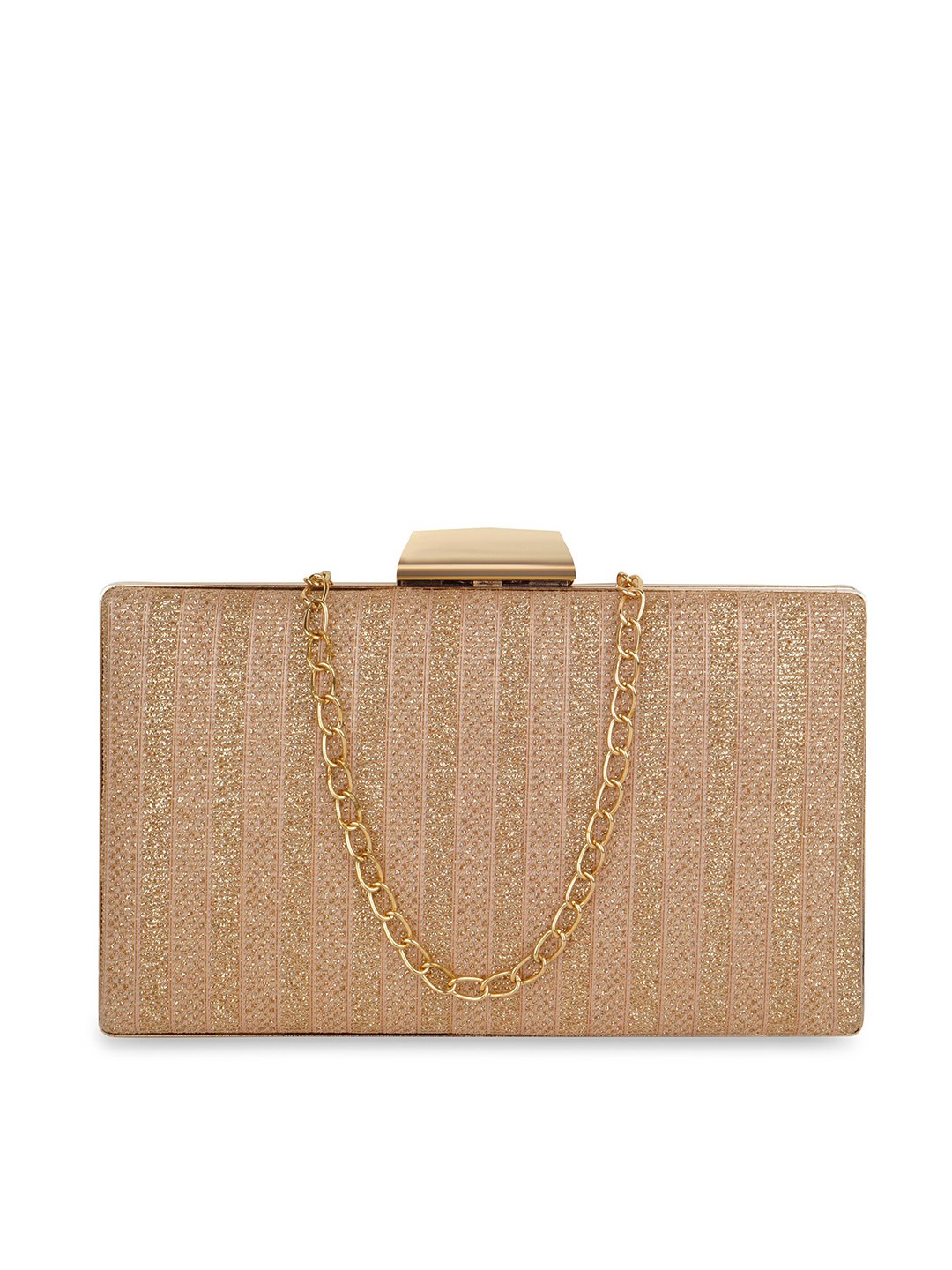 

Anna Claire Women Striped Embellished Box Clutch, Gold