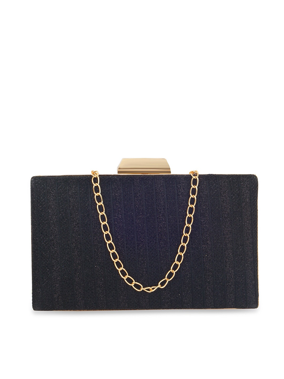 

Anna Claire Striped Embellished Box Clutch, Black