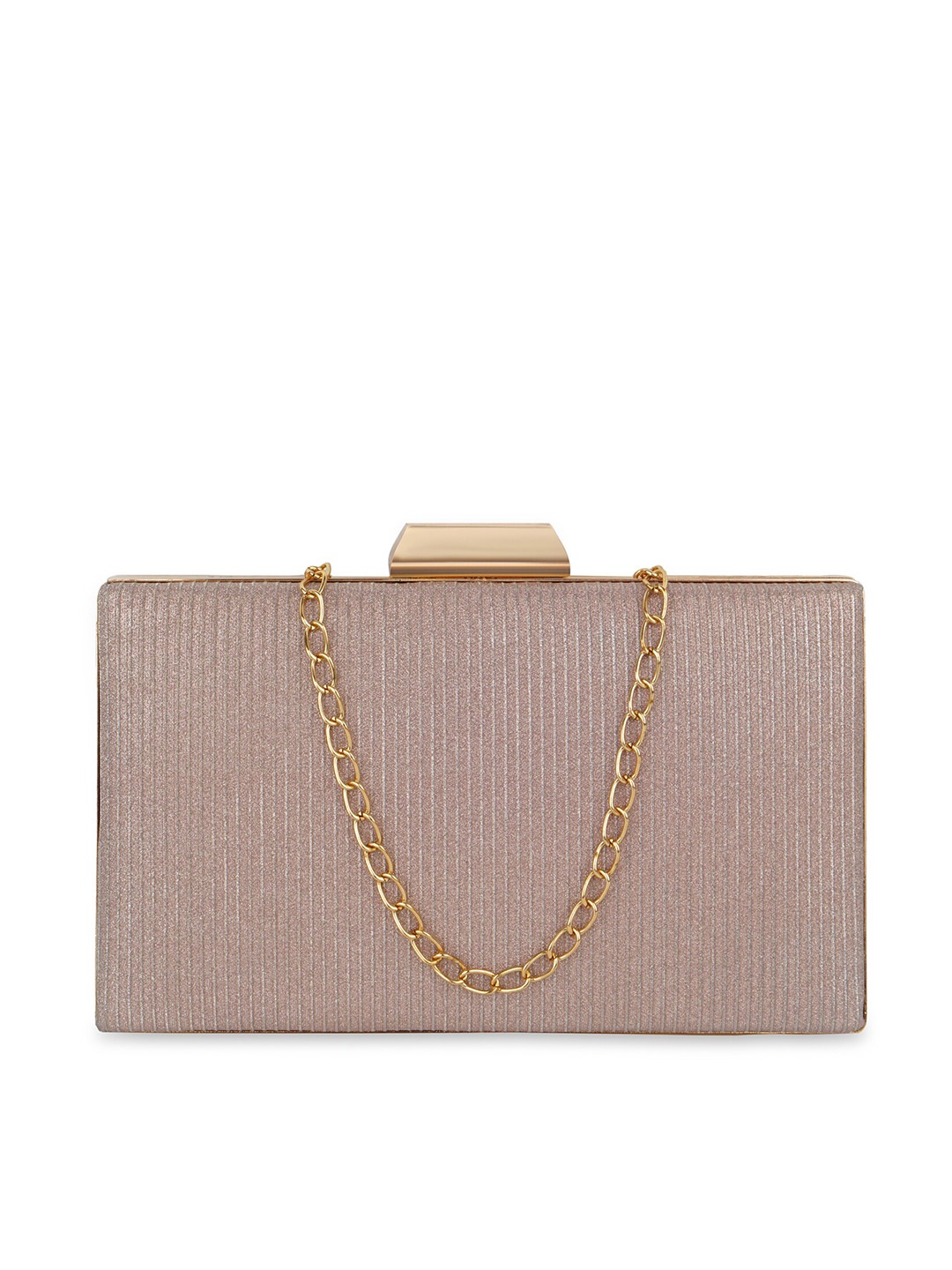 

Anna Claire Striped Embellished Shoulder Strap Box Clutch, Gold