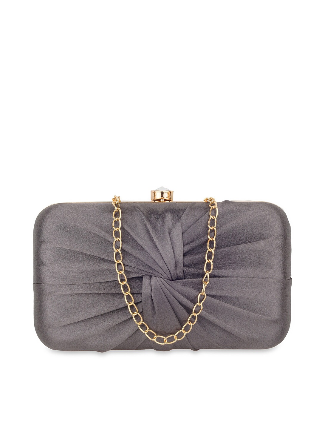 

Anna Claire Women Solid Shoulder Strap Box Clutch, Grey