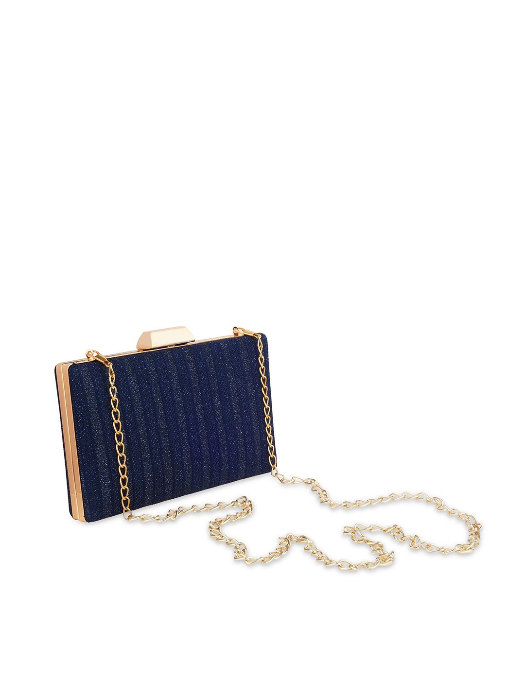 

Anna Claire Women Striped Embellished Box Clutch, Navy blue