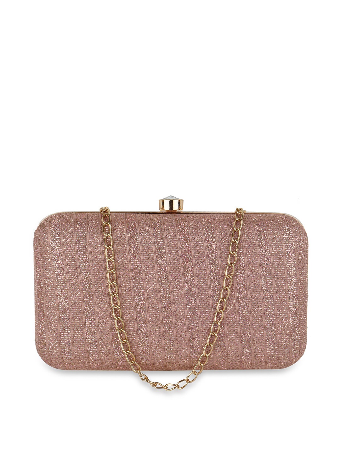 

Anna Claire Women Striped Embellished Box Clutch, Peach