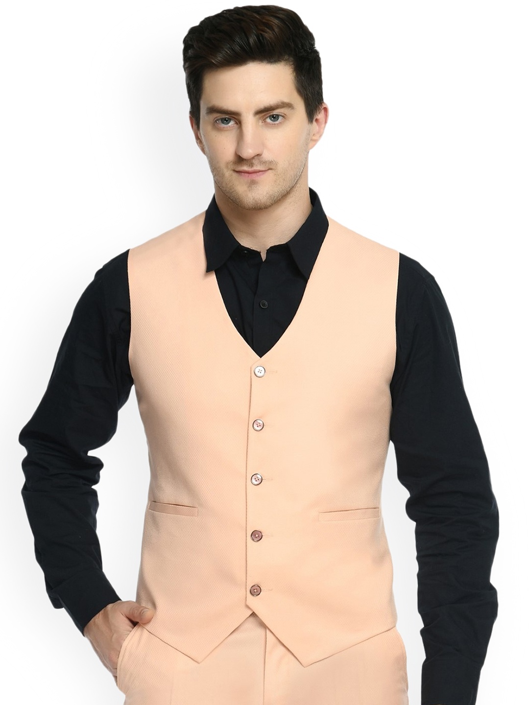 

TrulyFeb Men Party Wear Waistcoat, Pink