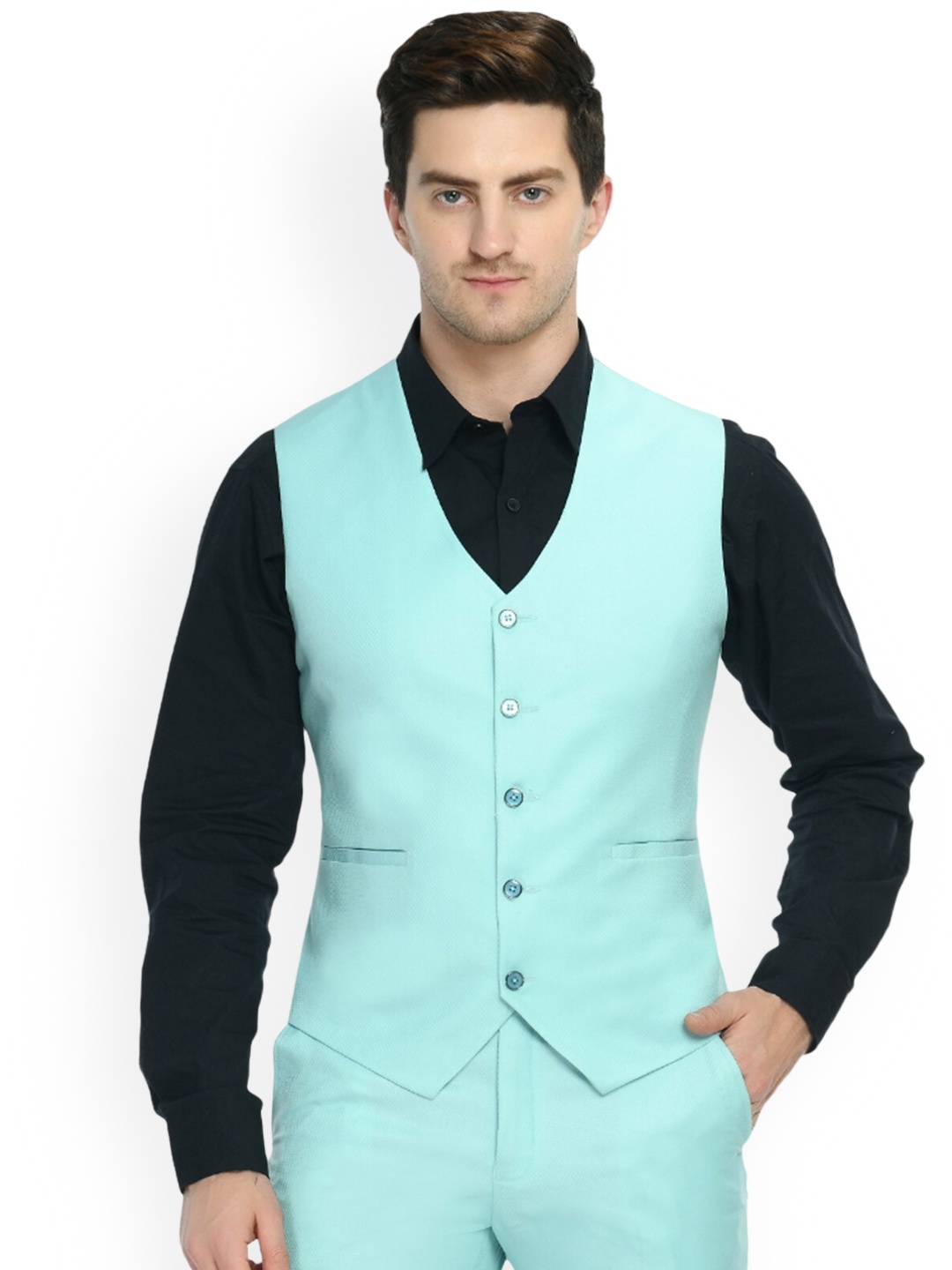 

TrulyFeb Men Party Wear Waistcoat, Sea green