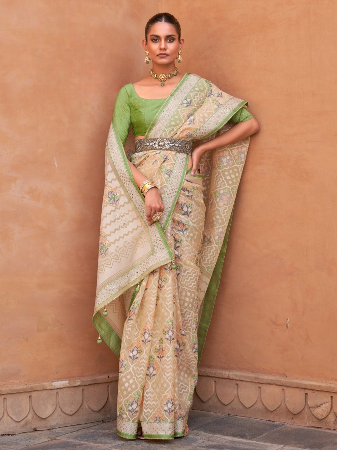 

Mitera Woven Design Tissue Patola Saree, Green