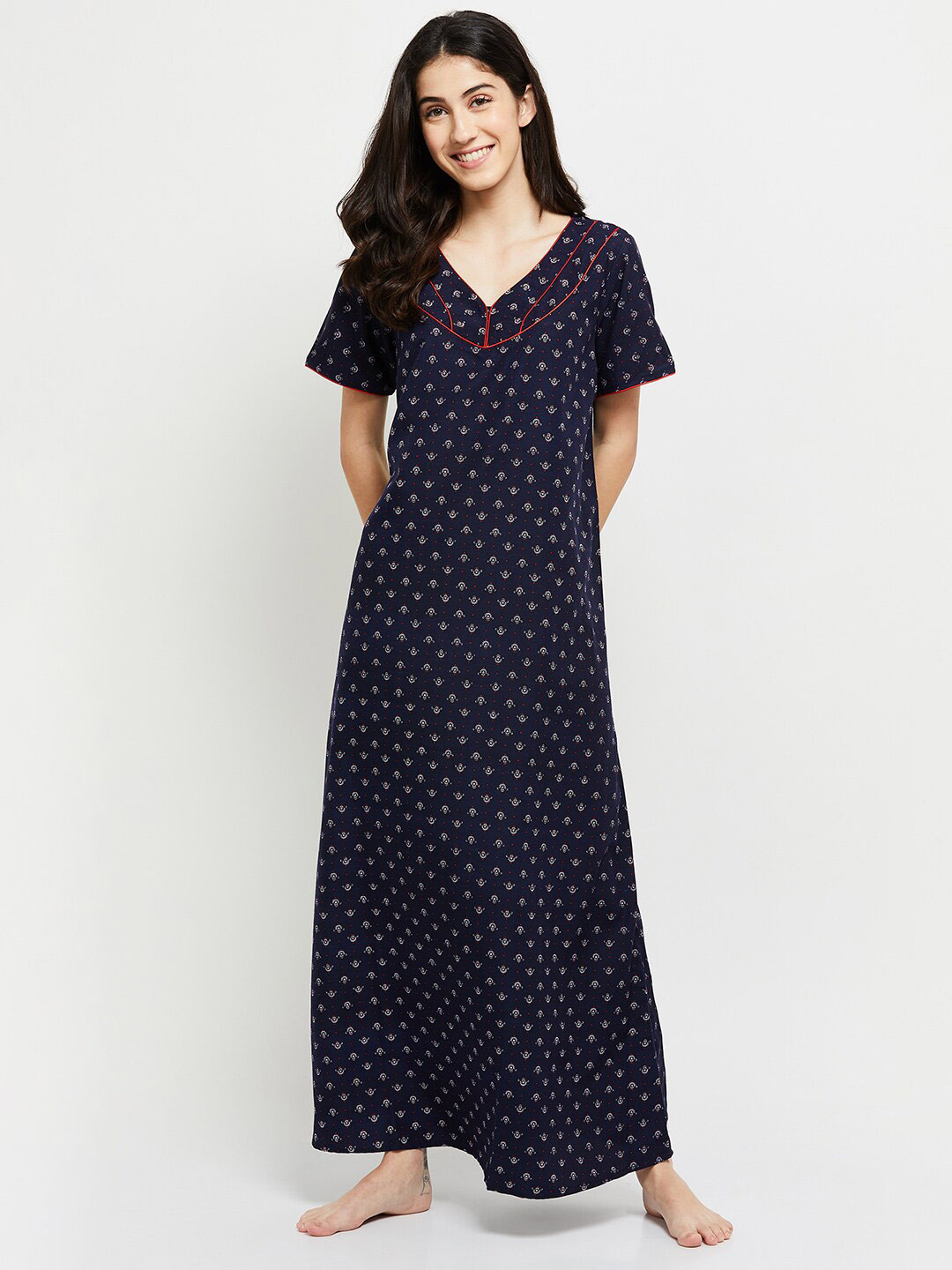 

max Women Ethnic Motifs Printed Maxi Nightdress, Blue