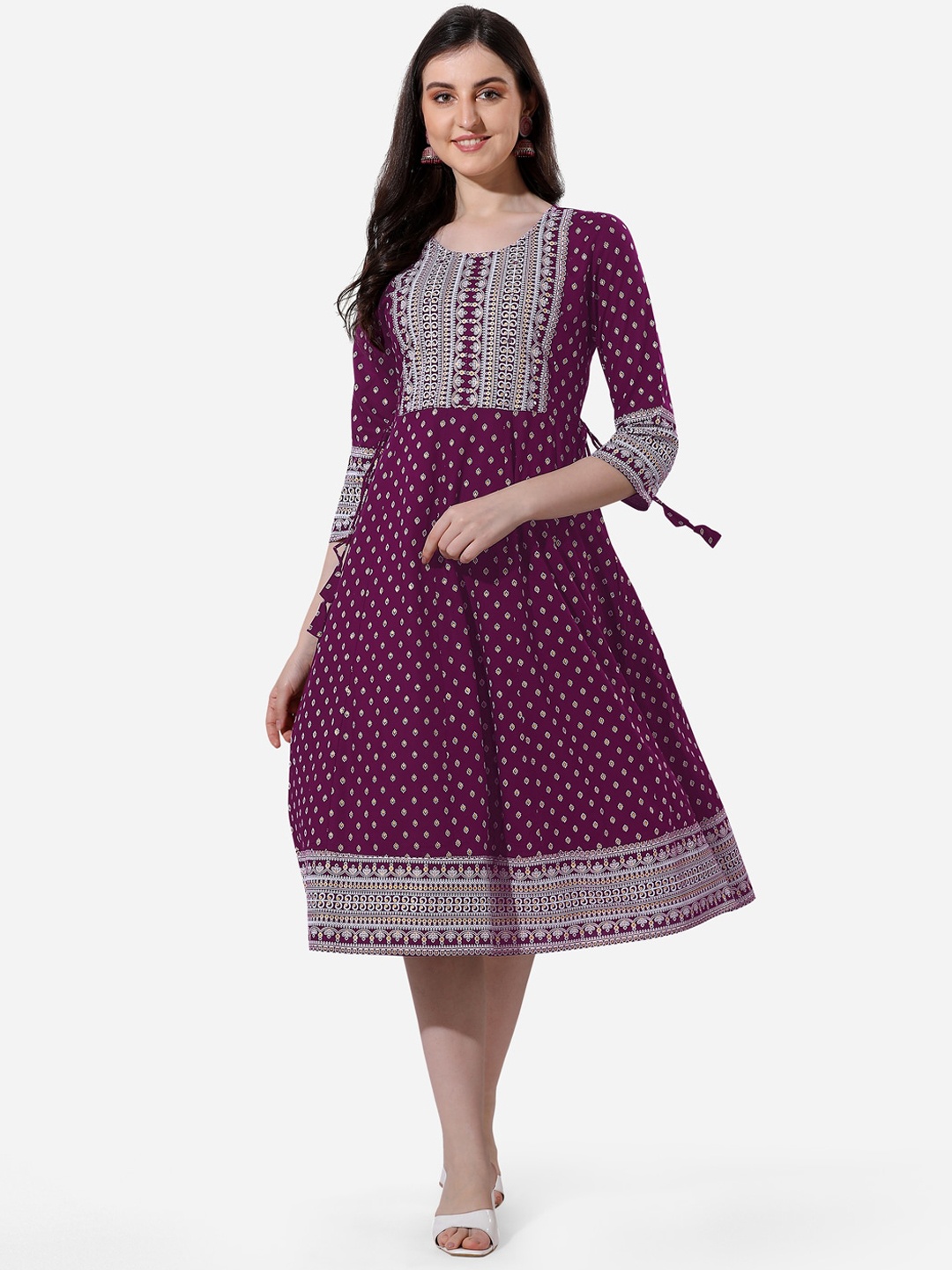 

MIRCHI FASHION Ethnic printed Fit And Flare Ethnic Dress, Magenta