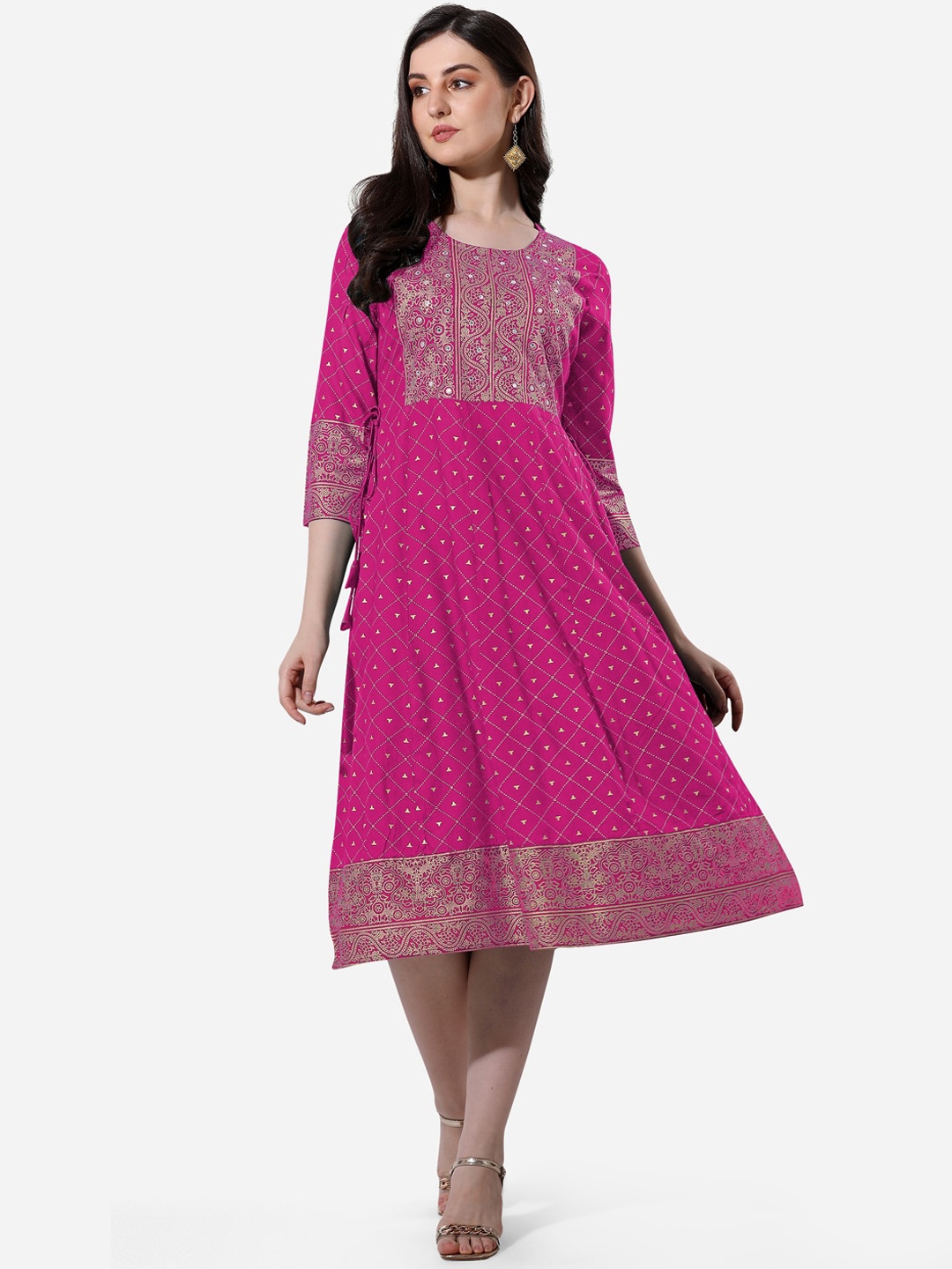 

MIRCHI FASHION Ethnic Motifs Printed Midi Ethnic Dress, Pink