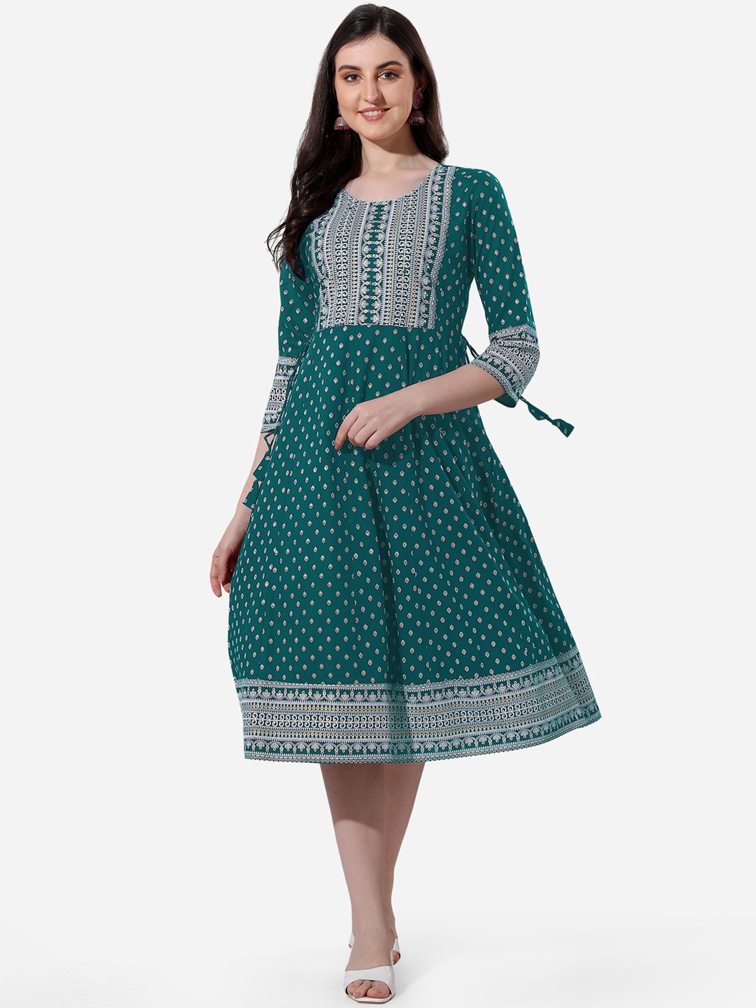 

MIRCHI FASHION Ethnic Motifs Printed Midi Ethnic Dress, Green