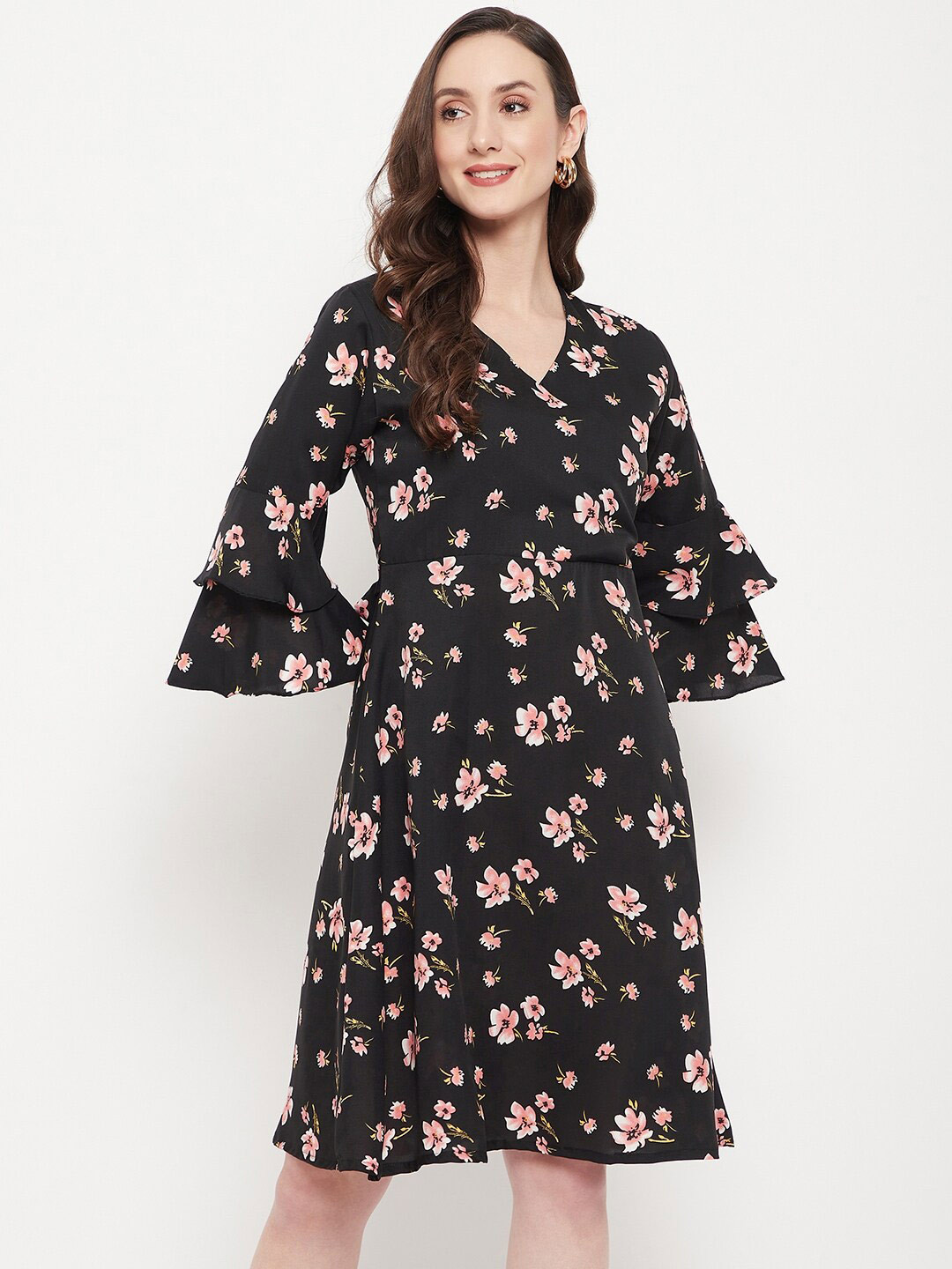 

Uptownie Lite Floral Printed A-Line Dress, Black
