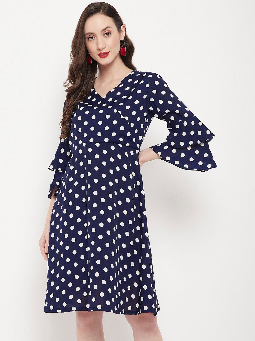 

Uptownie Lite Printed Bell Sleeve A-Line Dress, Navy blue