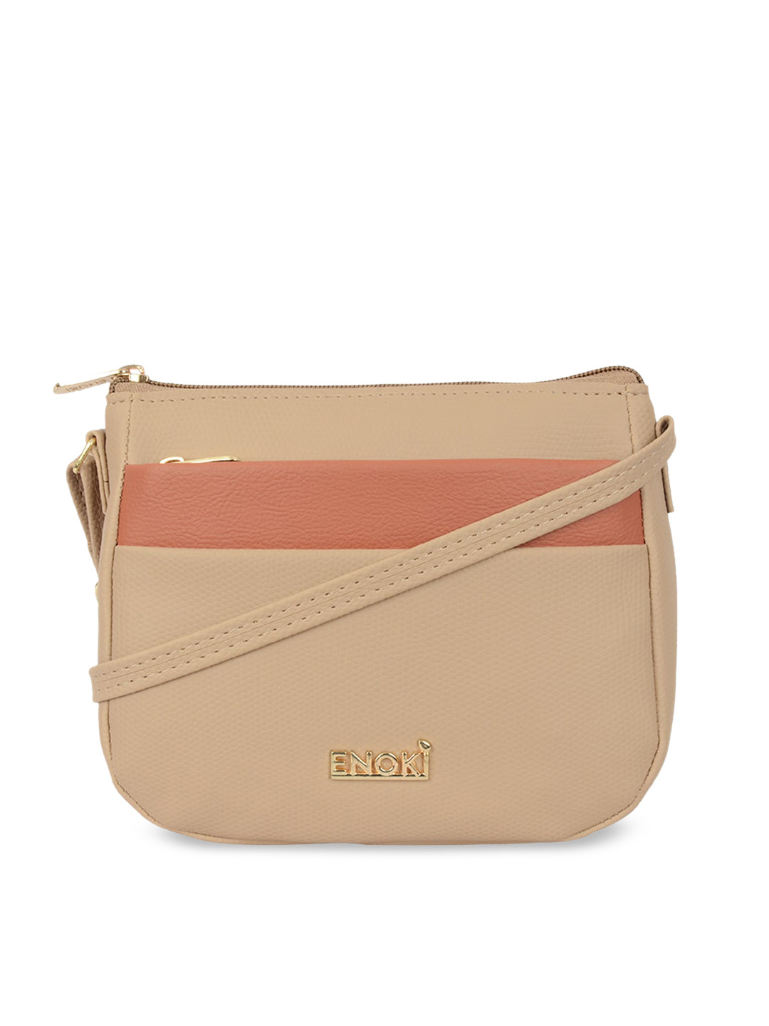 

ENOKI Colourblocked Structured Sling Bag, Beige