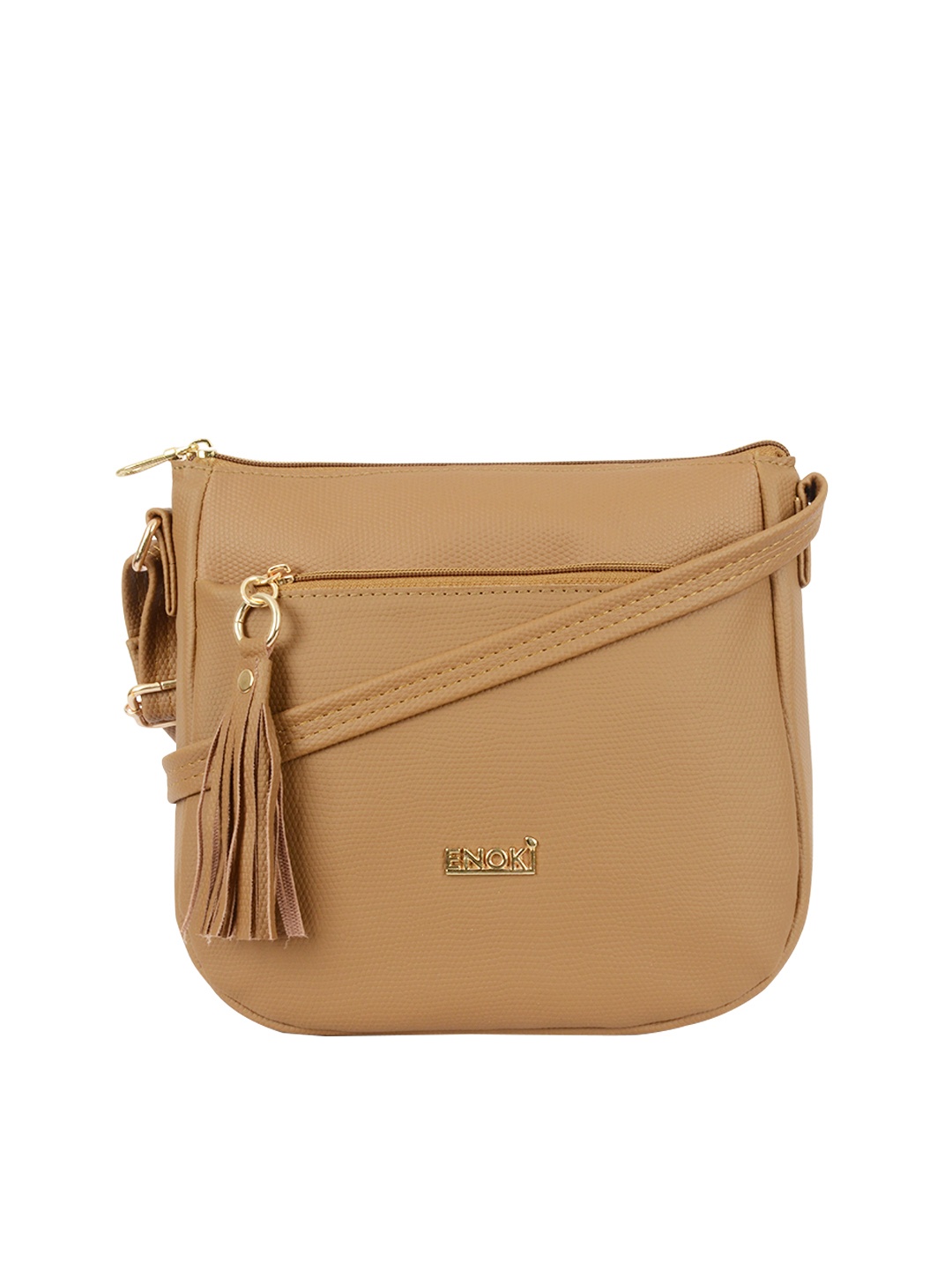 

ENOKI Tassel Structured Sling Bag, Camel brown