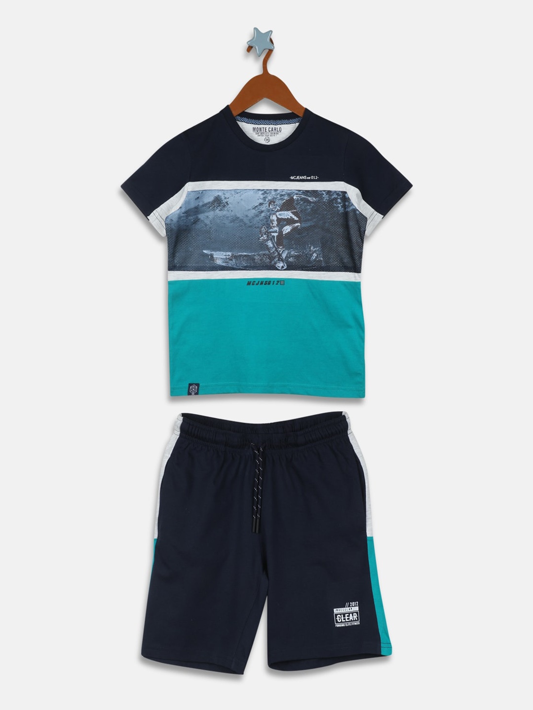

Monte Carlo Boys Graphic Printed Pure Cotton Night Suit, Teal