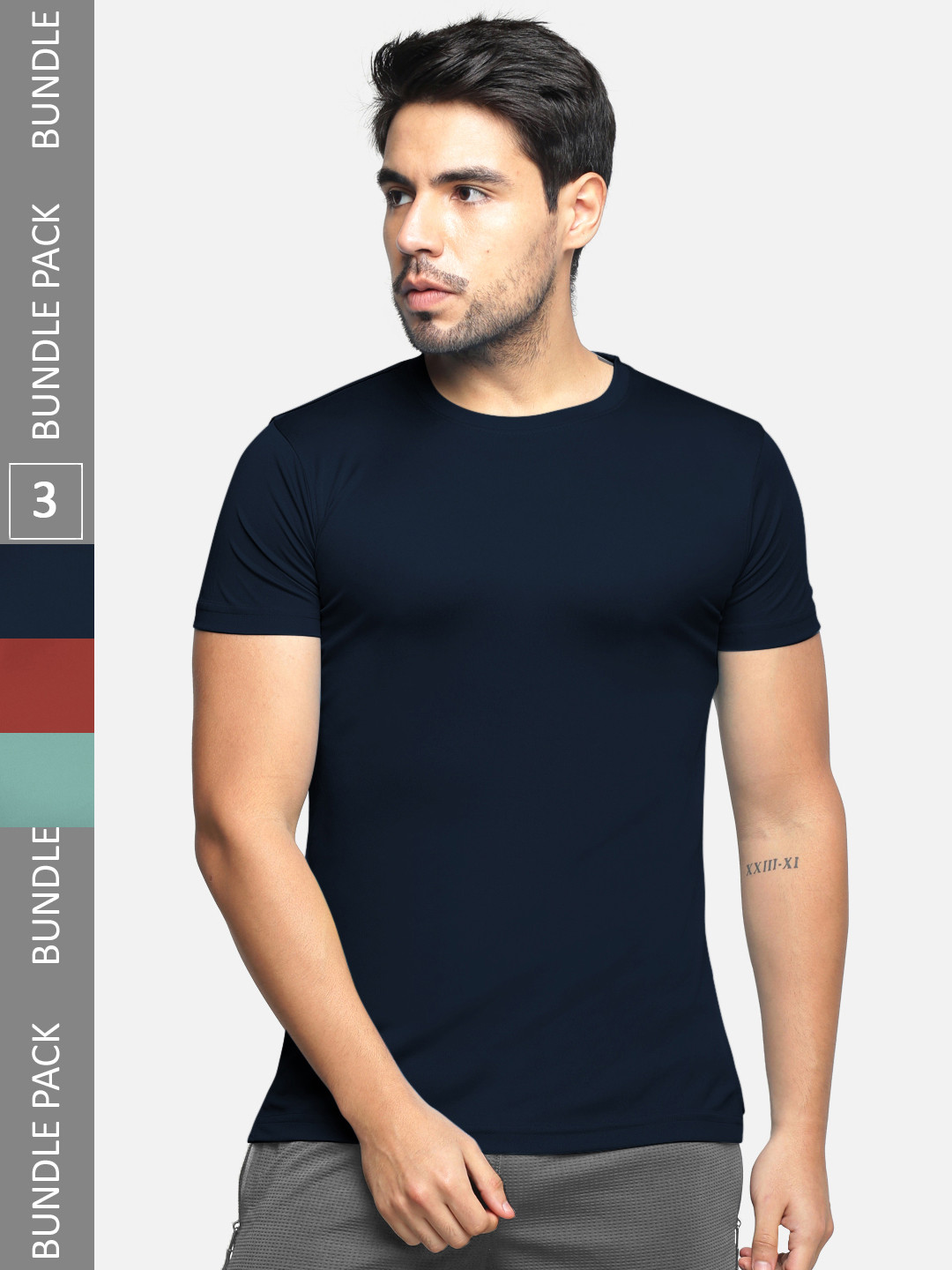 

BULLMER Men Navy Blue 3 V-Neck T-shirt