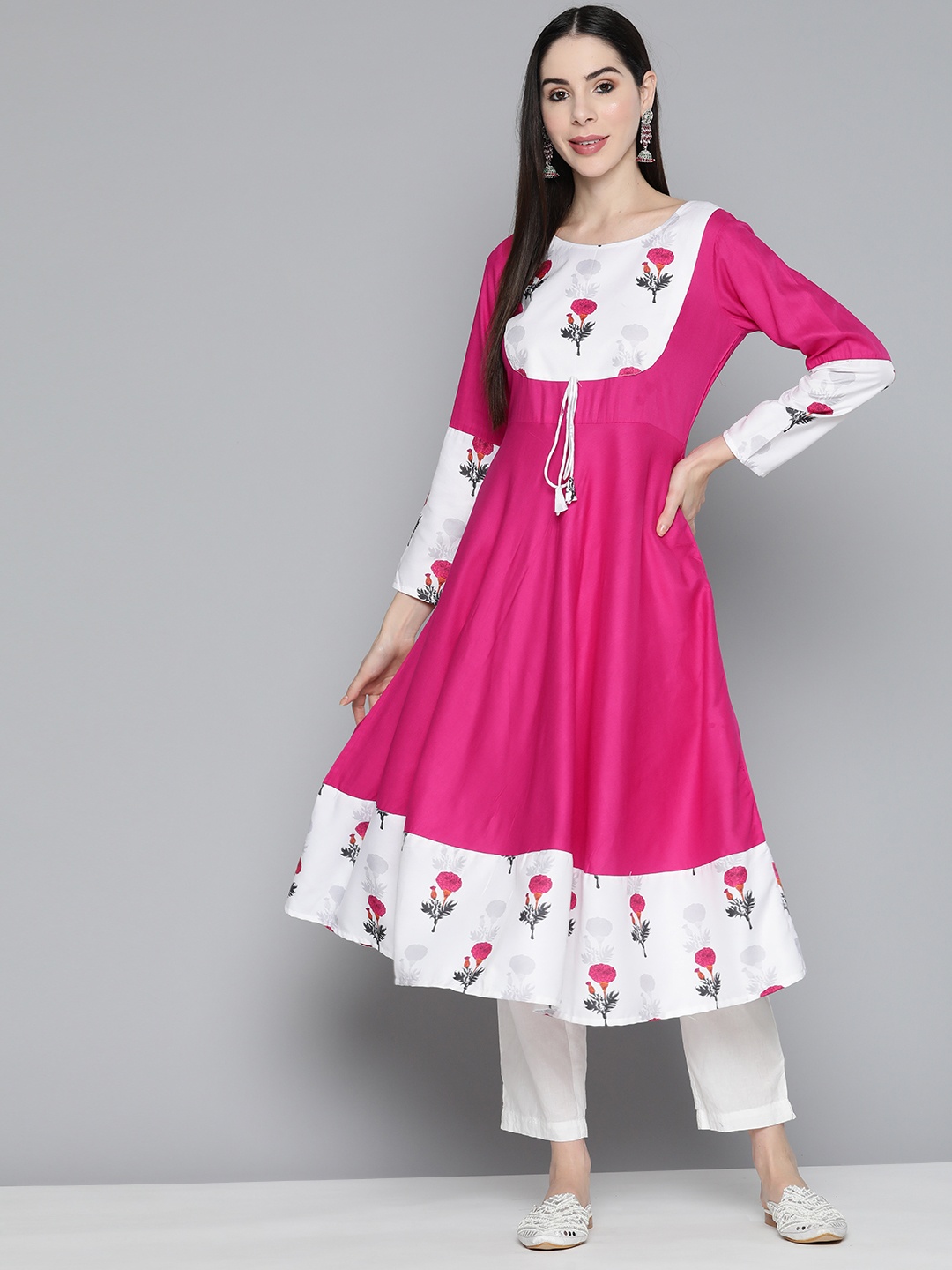

Jompers Floral Printed Kurta, Pink