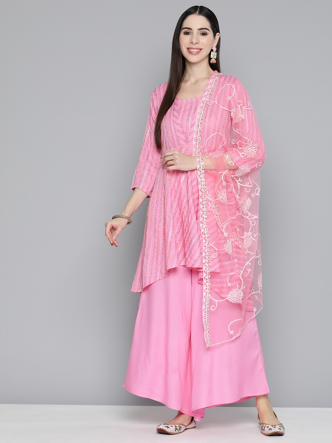 

Jompers Sequinned Kurta with Palazzos & With Dupatta, Pink