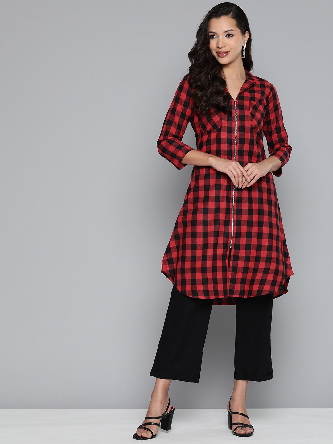 

Jompers Pure Cotton Checked Kurta, Red