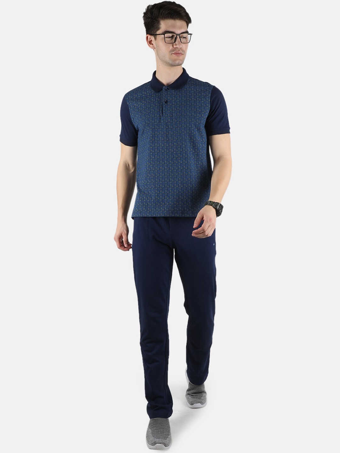 

Monte Carlo Men Geometric Printed Night Suit, Navy blue
