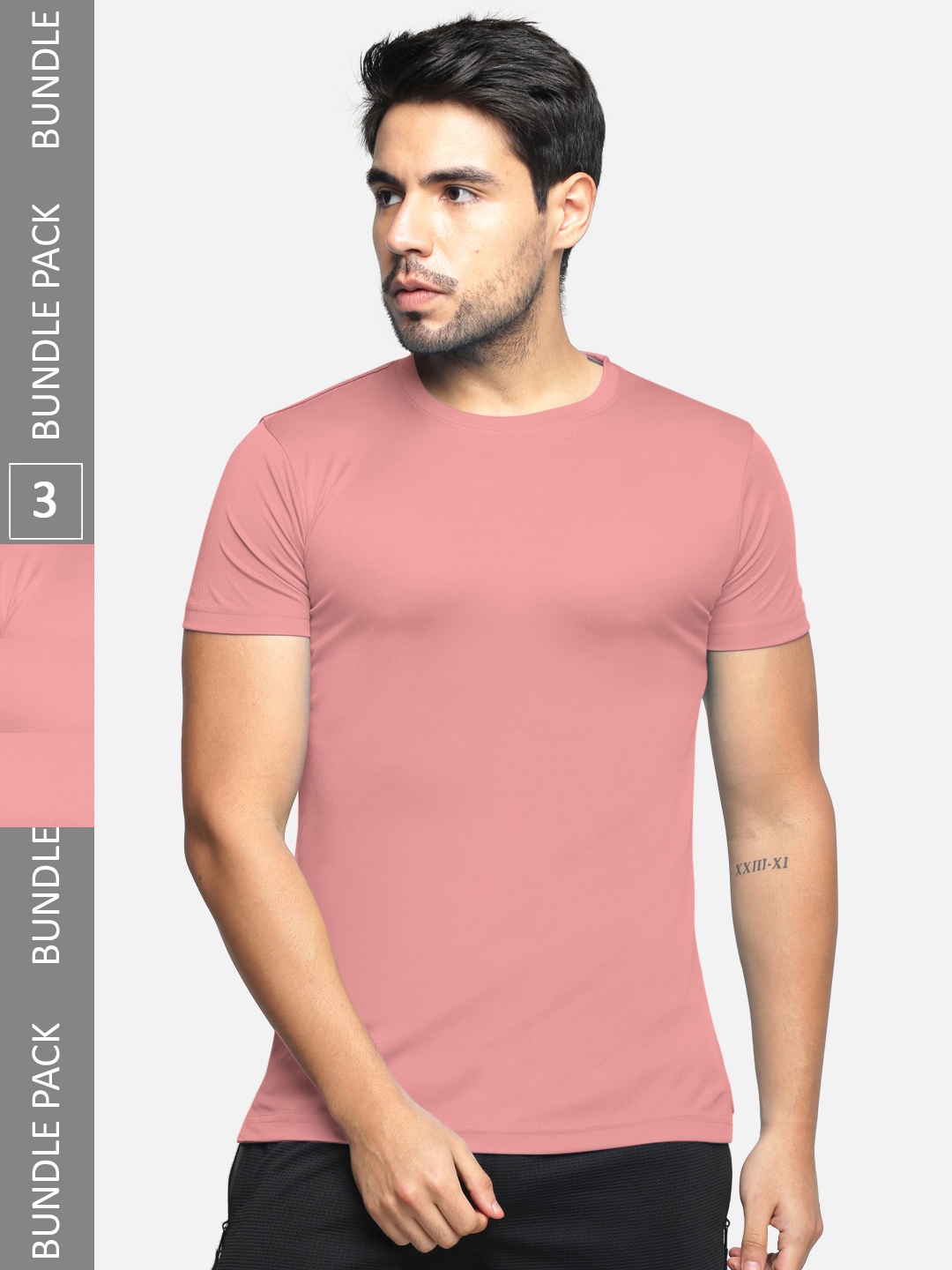 

BULLMER Pack Of 3 Round Neck Cotton T-shirt, Peach