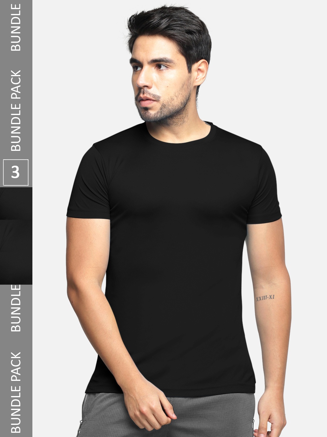 

BULLMER Men Pack Of 3 Cotton T-shirt, Black