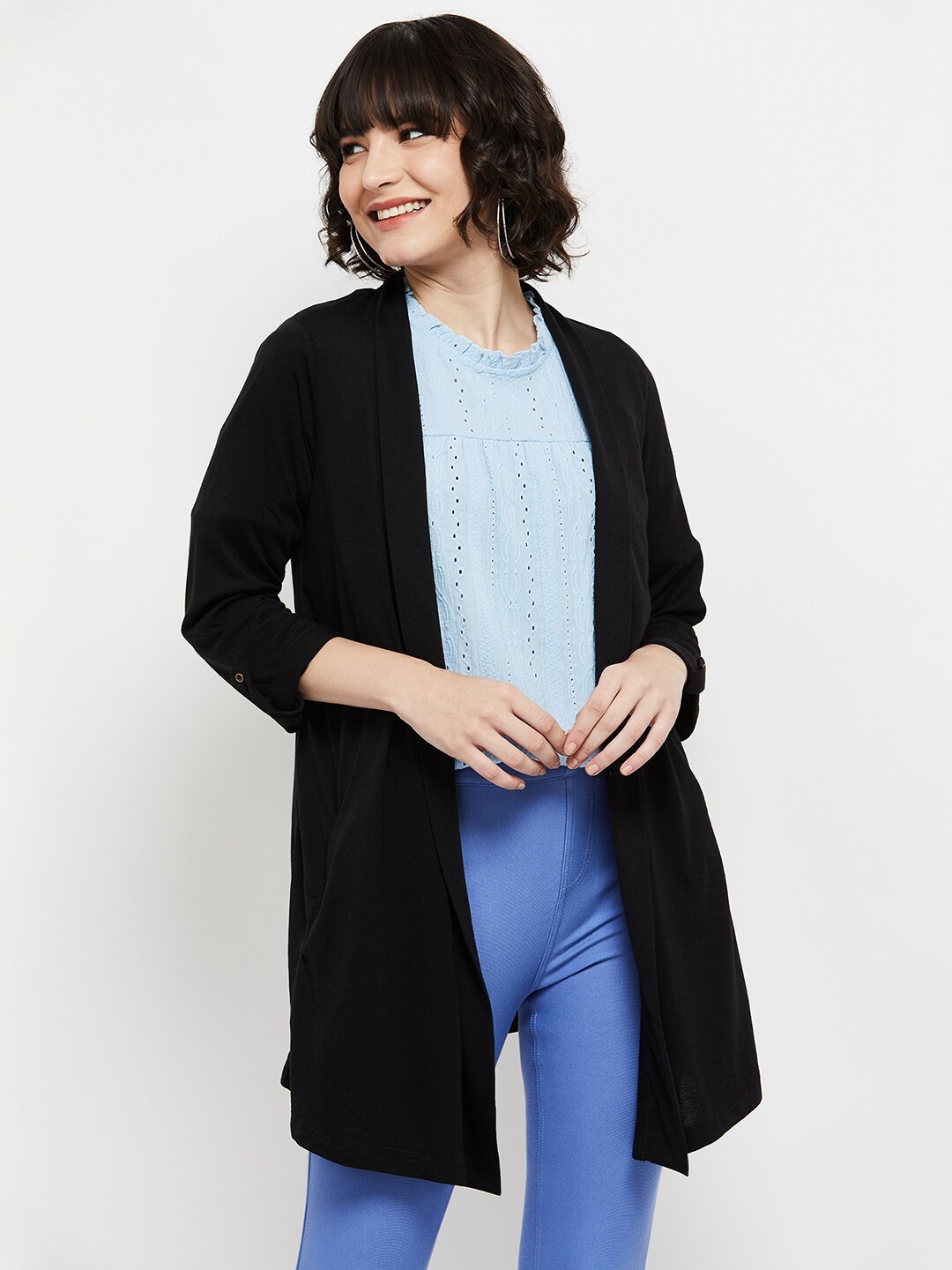 

max Women Open Front Longline Shrug, Black