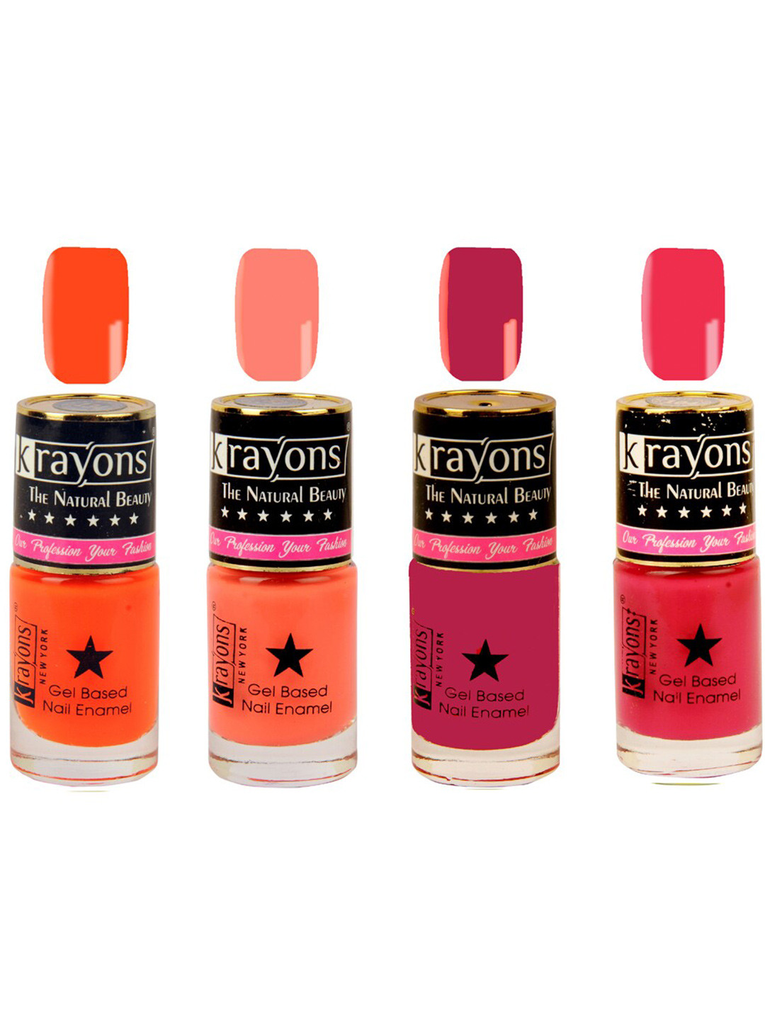 

Krayons Set of 4 Gel Base Nail Polish - NeonOrange, TwilightPink, Scarlet Red, Coral Peach, Multi