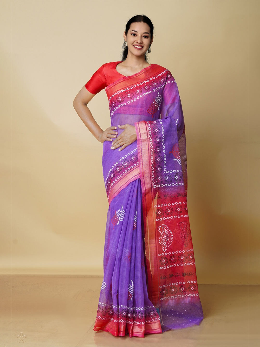

Unnati Silks Ethnic Motifs Zari Pure Cotton Kota Saree, Purple
