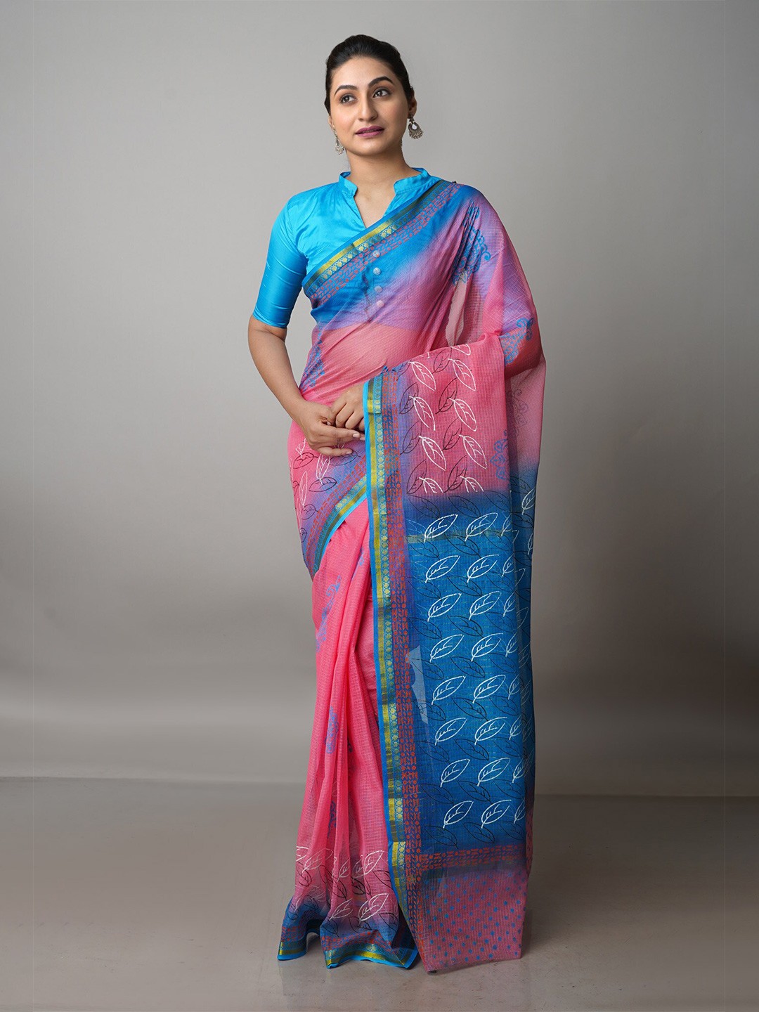 

Unnati Silks Ethnic Motifs Printed Zari Pure Cotton Kota Saree, Red