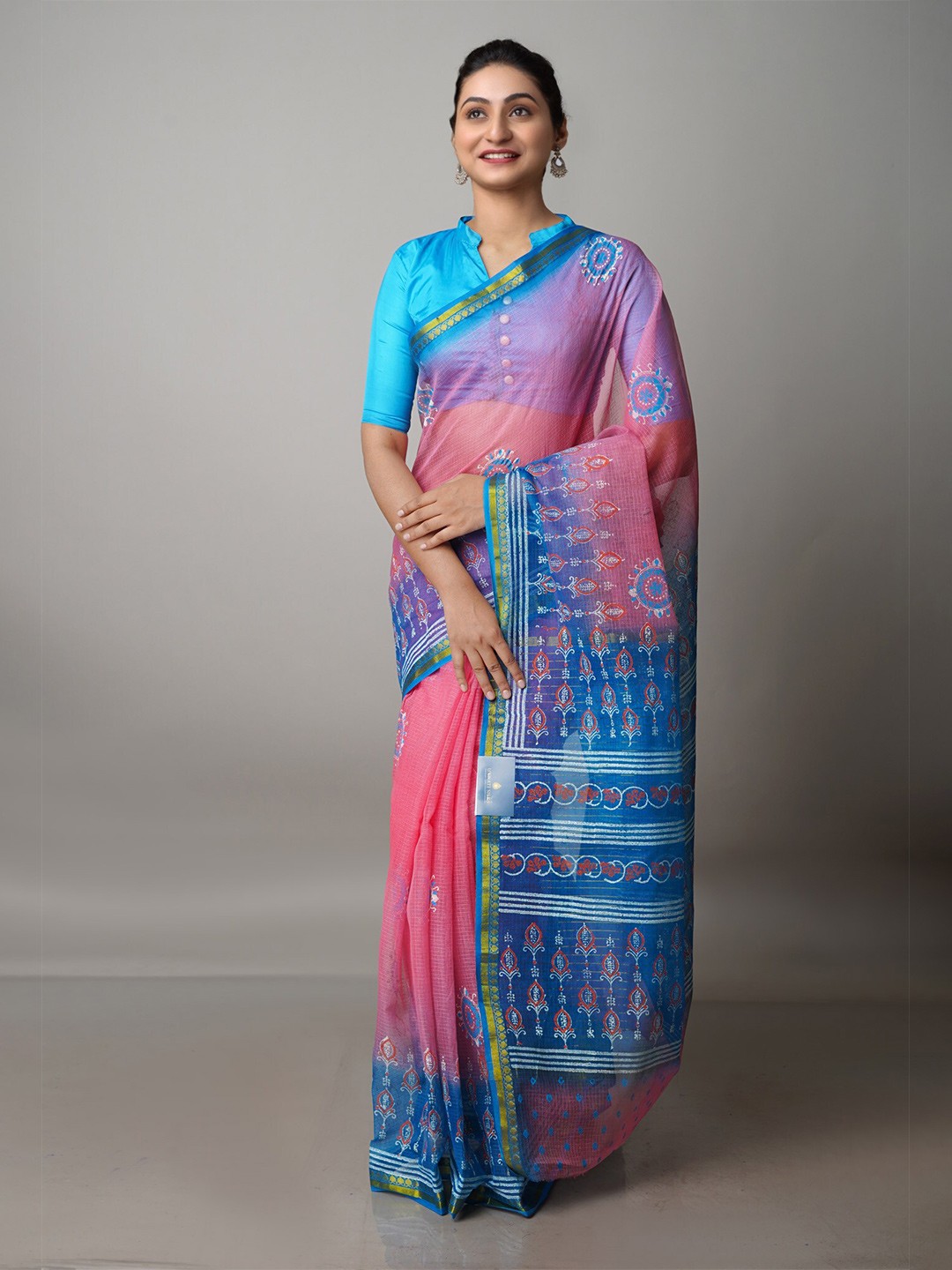 

Unnati Silks Ethnic Motifs Printed Pure Cotton Kota Saree, Peach