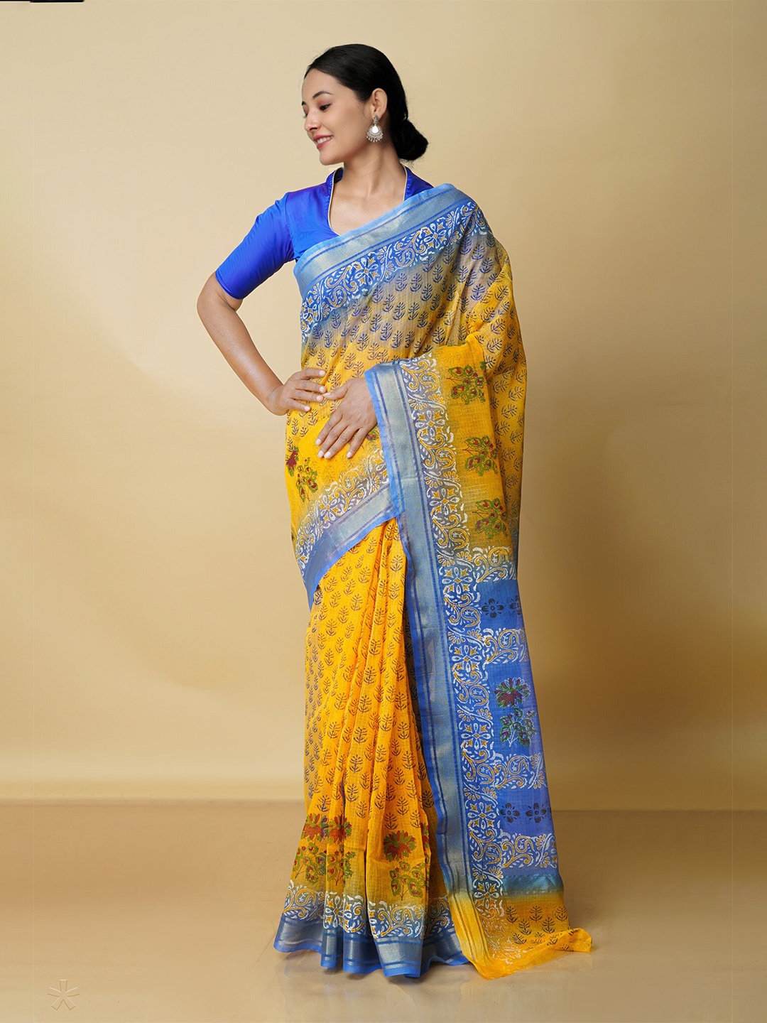 

Unnati Silks Ethnic Motifs Zari Pure Cotton Kota Saree, Yellow