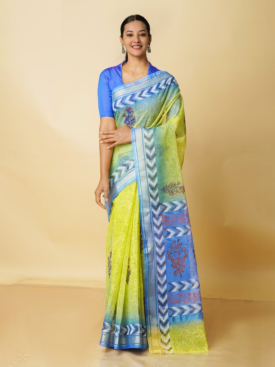 

Unnati Silks Ethnic Motifs Zari Pure Cotton Kota Saree, Green