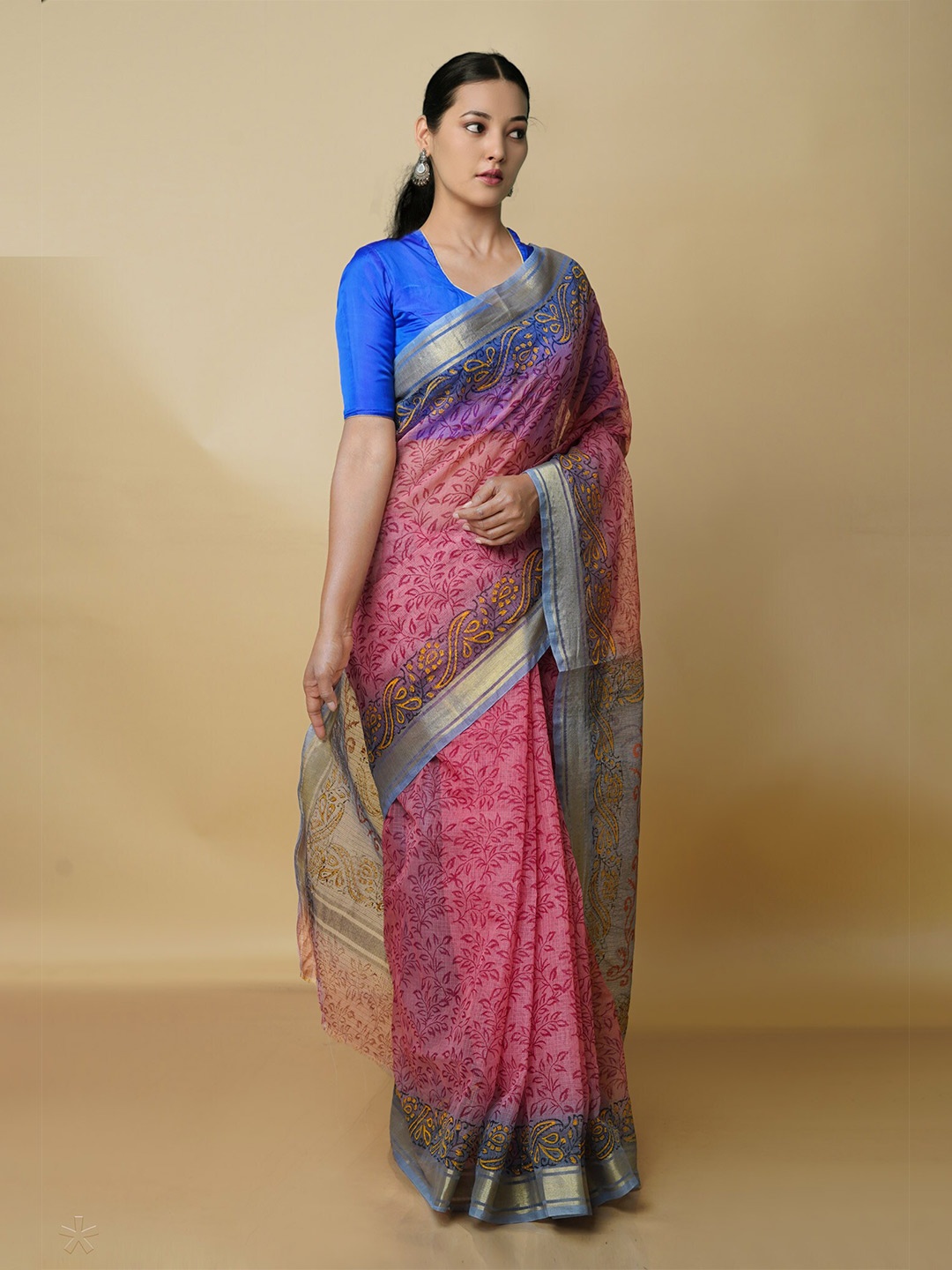 

Unnati Silks Ethnic Motifs Zari Pure Cotton Kota Saree, Pink