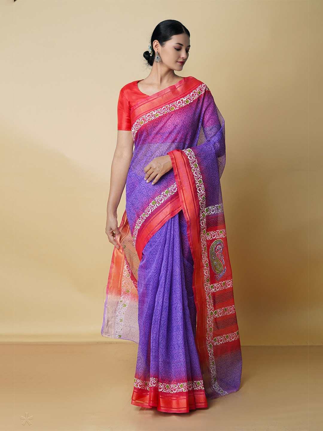 

Unnati Silks Ethnic Motifs Zari Pure Cotton Kota Saree, Purple