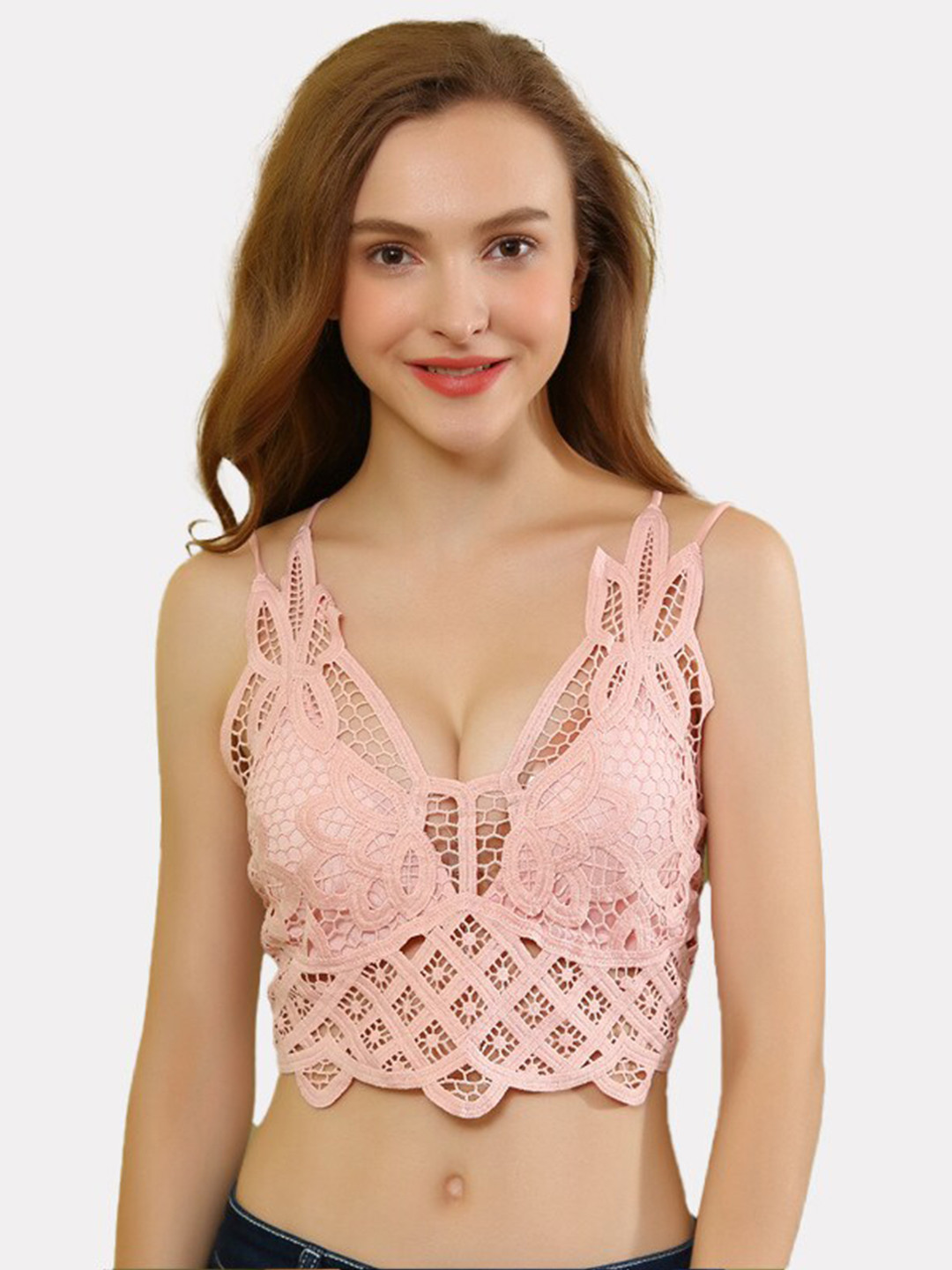

FIMBUL Floral Bralette Bra Lightly Padded, Pink