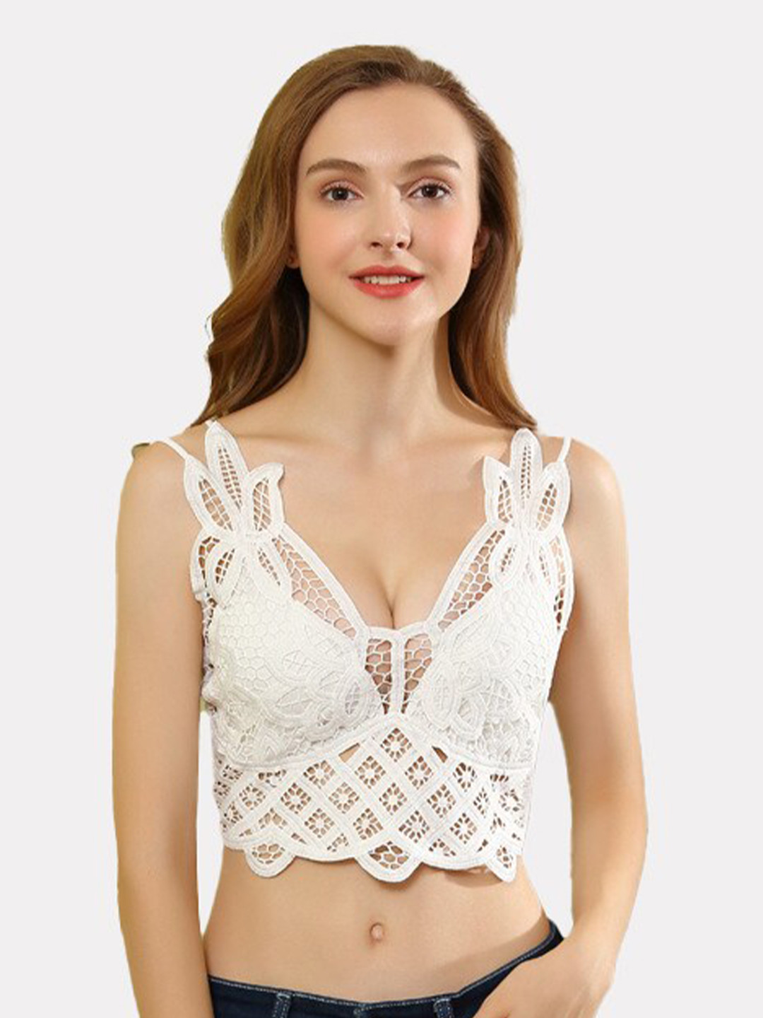 

FIMBUL Floral Bralette Lightly Padded Bra, White