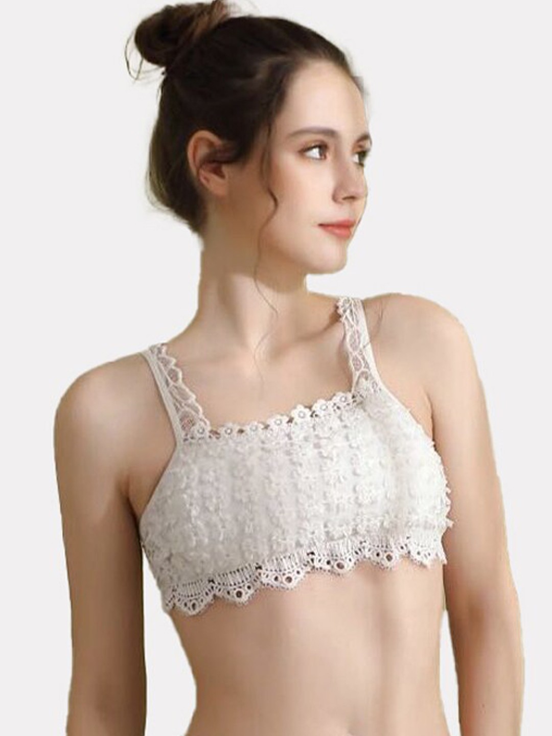 

FIMBUL Self Design Lightly Padded Seamless Bralette Bra, White