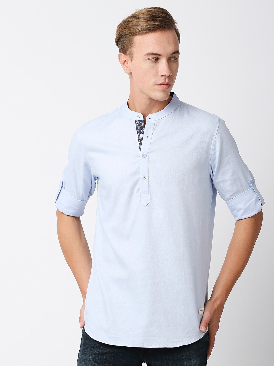 

Solemio Spread Collar Slim Fit Casual Pure Cotton Shirt, Blue