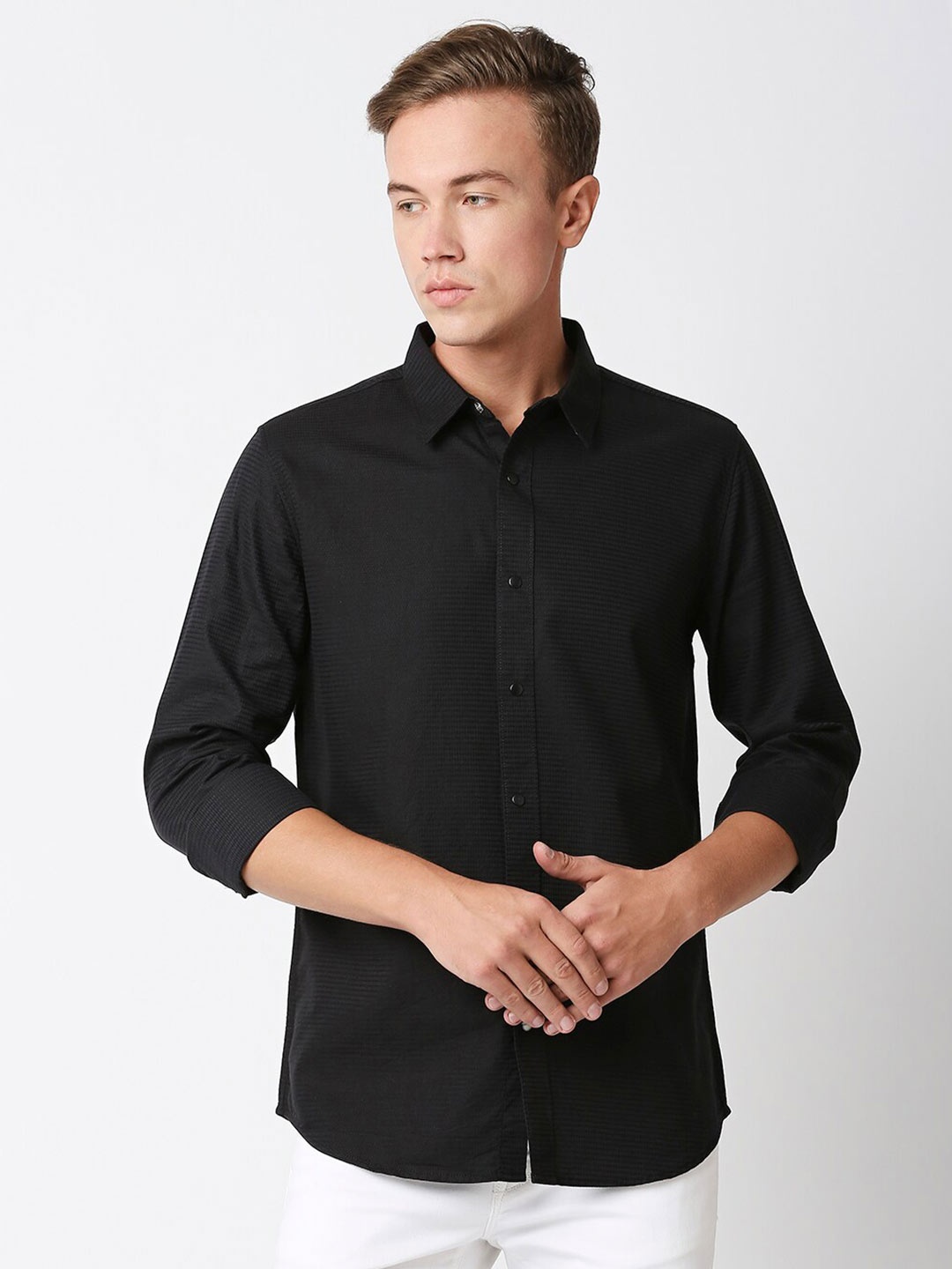 

Solemio Men Slim Fit Casual Cotton Shirt, Black