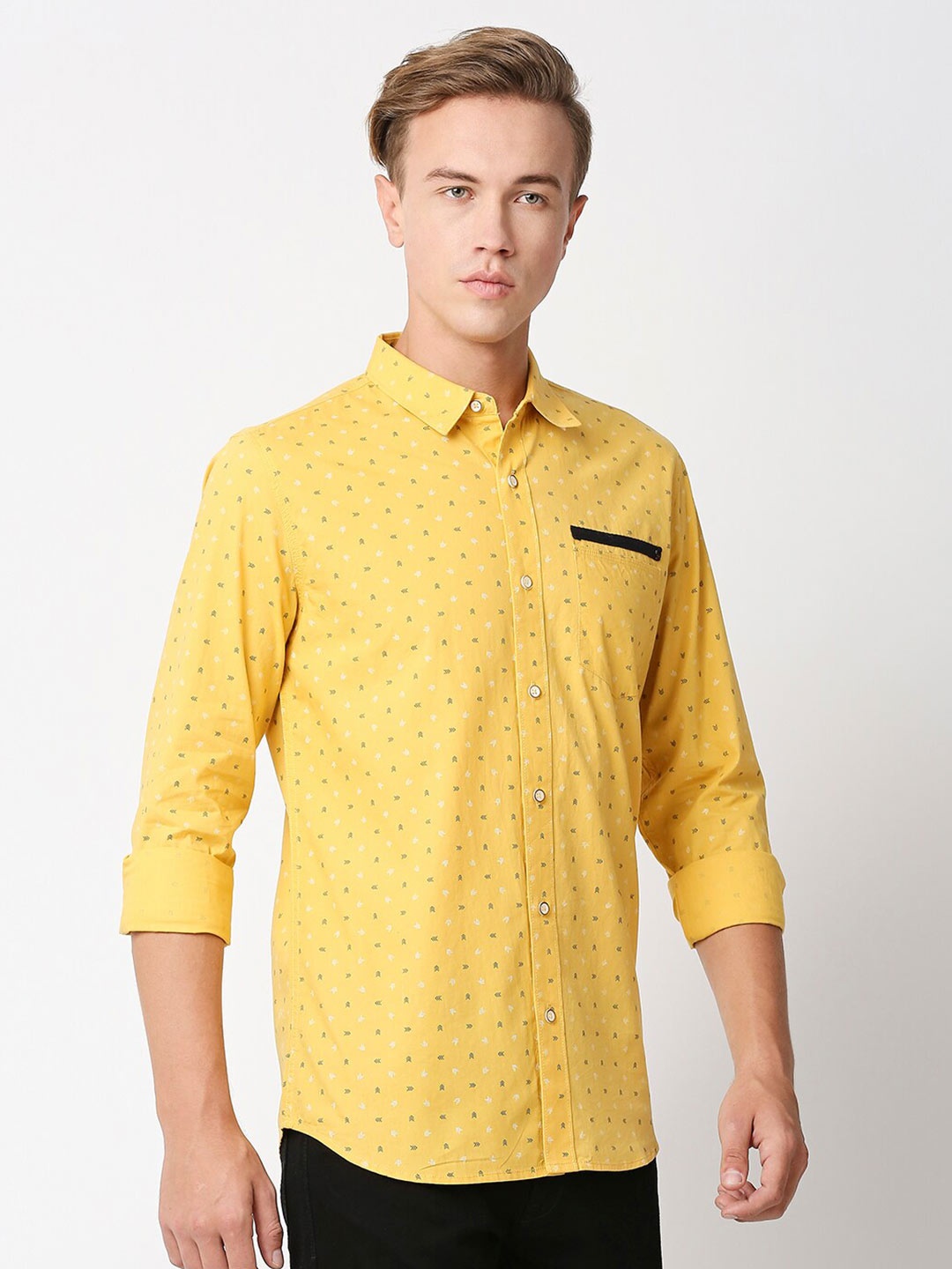 

Solemio Slim Fit Printed Casual Pure Cotton Shirt, Yellow